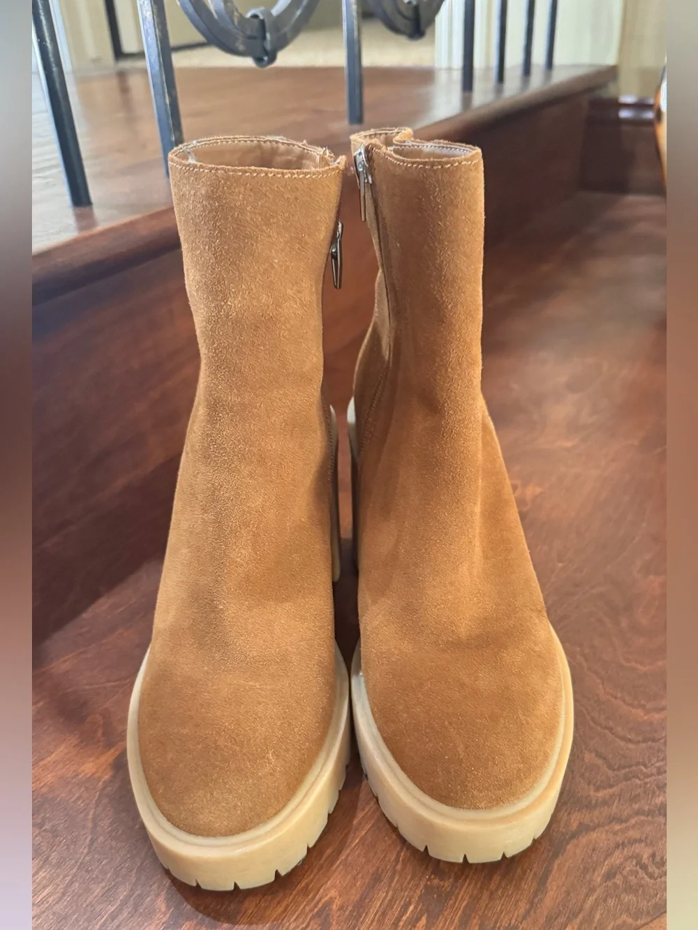 Dolce Vita Tan Suede Chunky Heel Ankle Boots